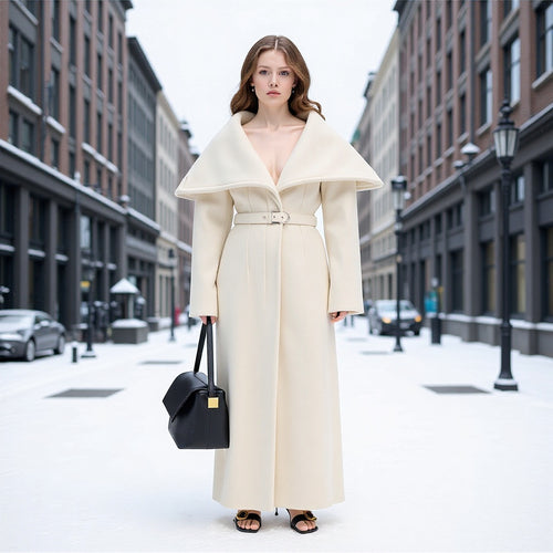 Dame Elegant Trench Coat med Overdimensioneret Krave og Justerbart Talje Bælte Stilla