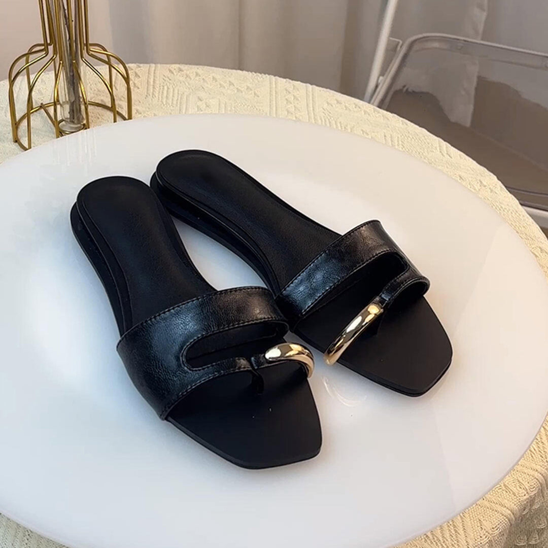 Dame Stilfulde Åbne Tå Slides Sandaler med Guld Accent Stilla
