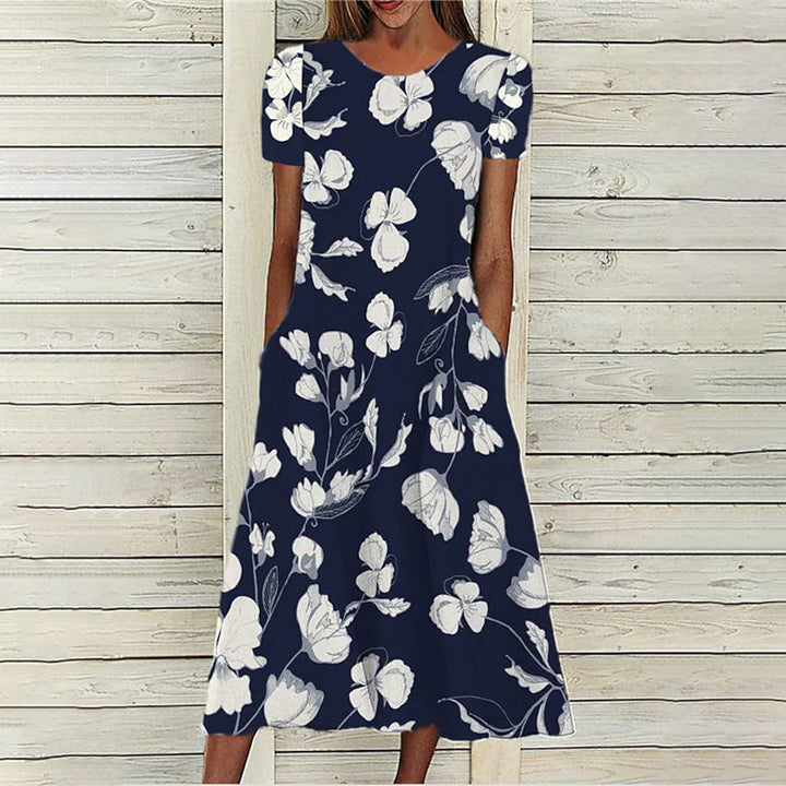 Stilla | Praktisk Casual Print Rund Hals Lomme Kjole