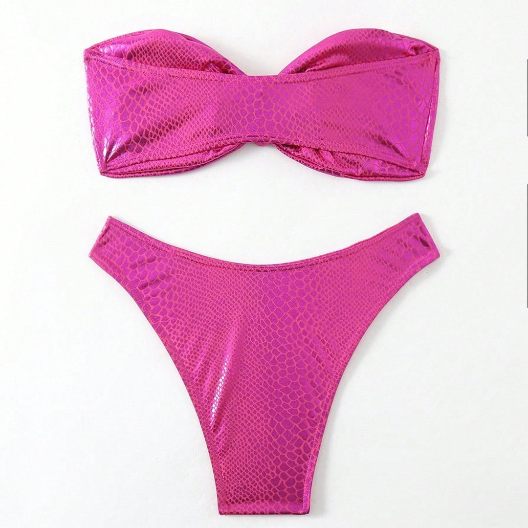 Dame bandeau-bikini med højglans slange mønster Skovae
