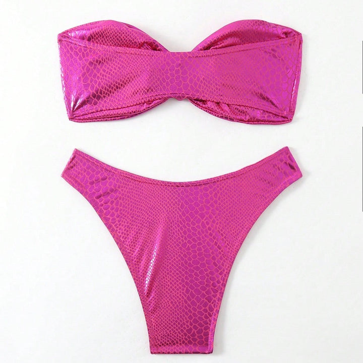 Dame bandeau-bikini med højglans slange mønster Skovae