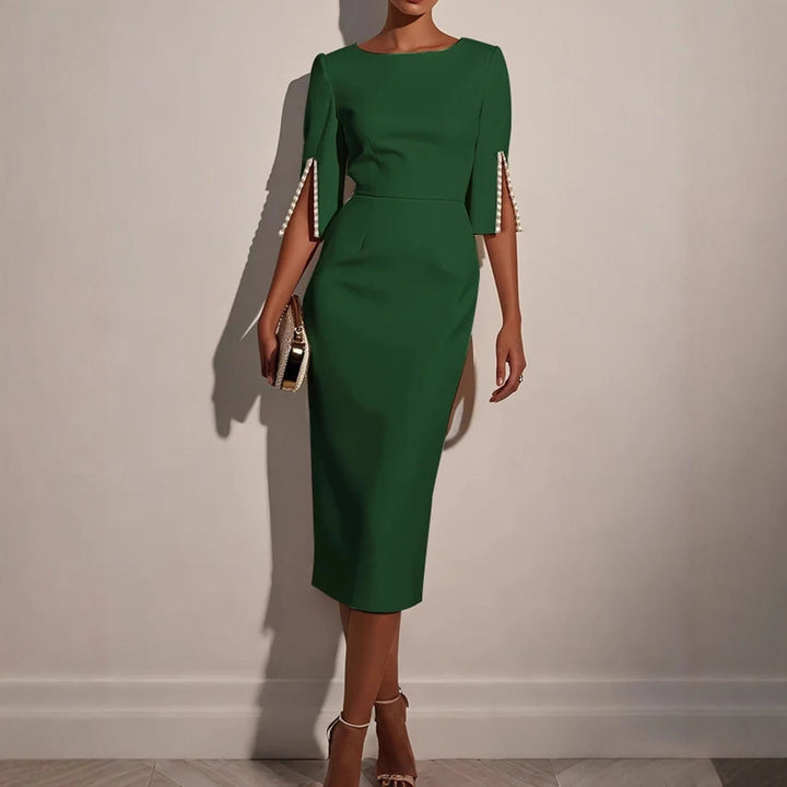 Dame elegant blyantskjole med perleprydede ærmer Stilla