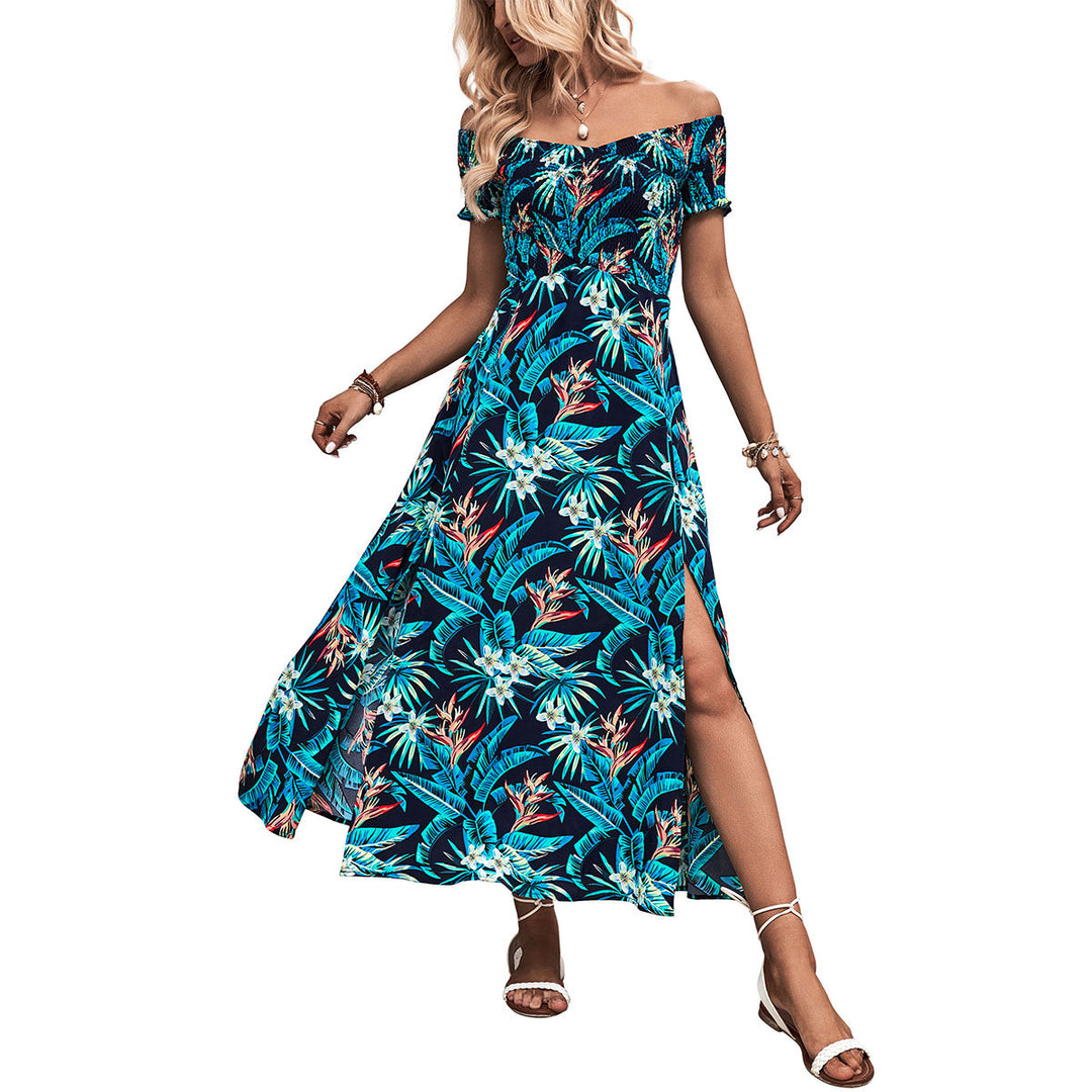Dame Off-Shoulder Blomster Maxi Kjole med Høj Slidsdetalje Stilla