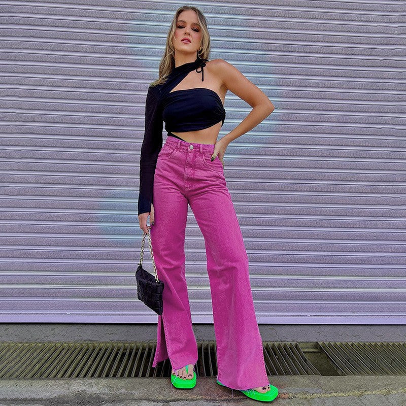 Dame Bred Høj Talje Slipbukser med Slids Stilla