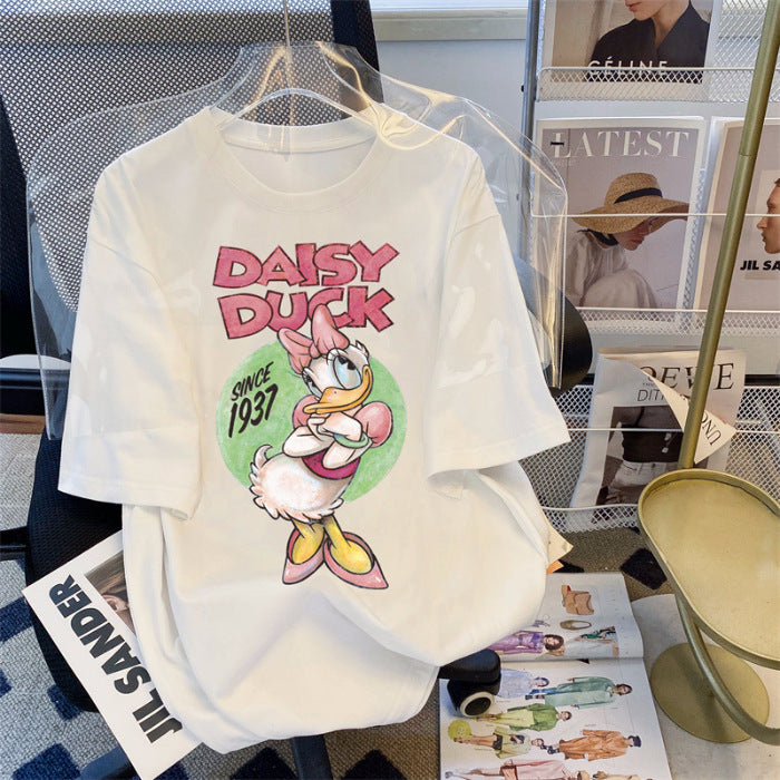 Dame T-shirt med kreativ Daisy Duck tryk Stilla