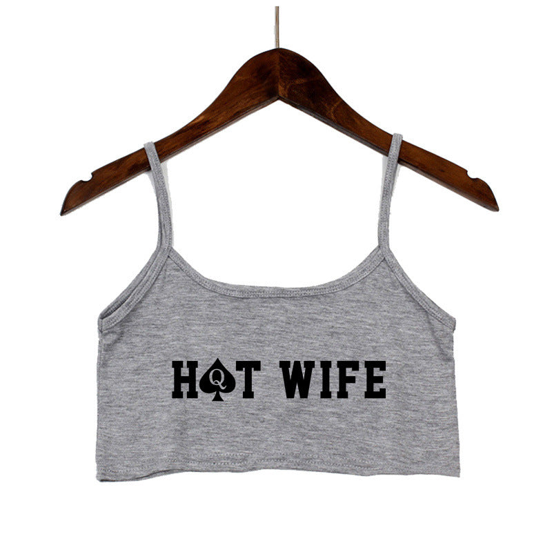 Dame Crop-top med moderne skrifttyper og justerbare stropper Skovae