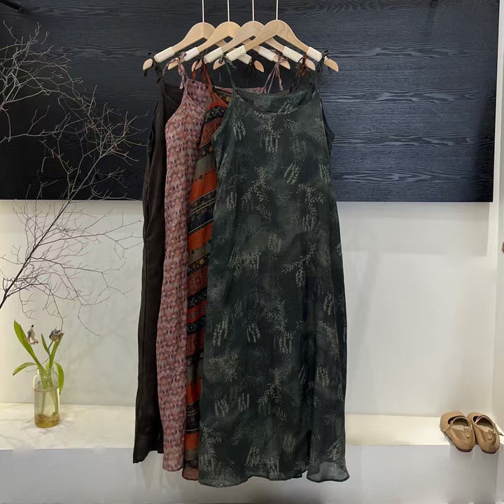 Femme Bohemisk Stil Maxi Kjole med justerbare stropper Stilla