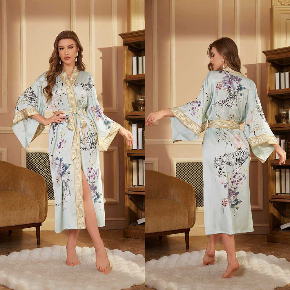 Dame Kimono-robe med kunstnerisk tigerdesign og luksuriøs taljeguide Stilla
