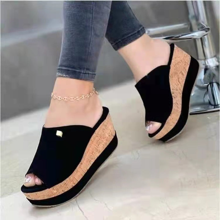 Dame Wedge-pantoletten med åben tå og elegant kork-design Stilla