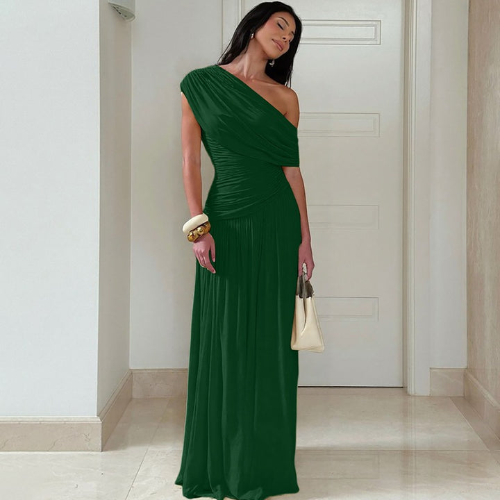 Dame Elegant asymmetrisk maxikjole med draperinger Skovae
