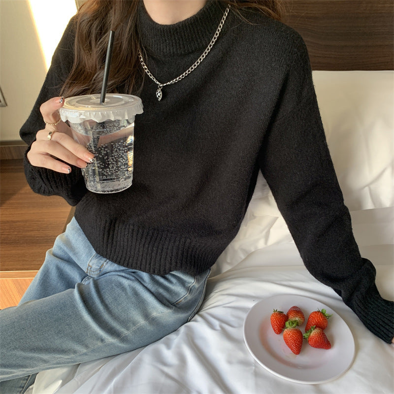 Kvinders komfortable og elegante cropped sweater med høj krave Stilla