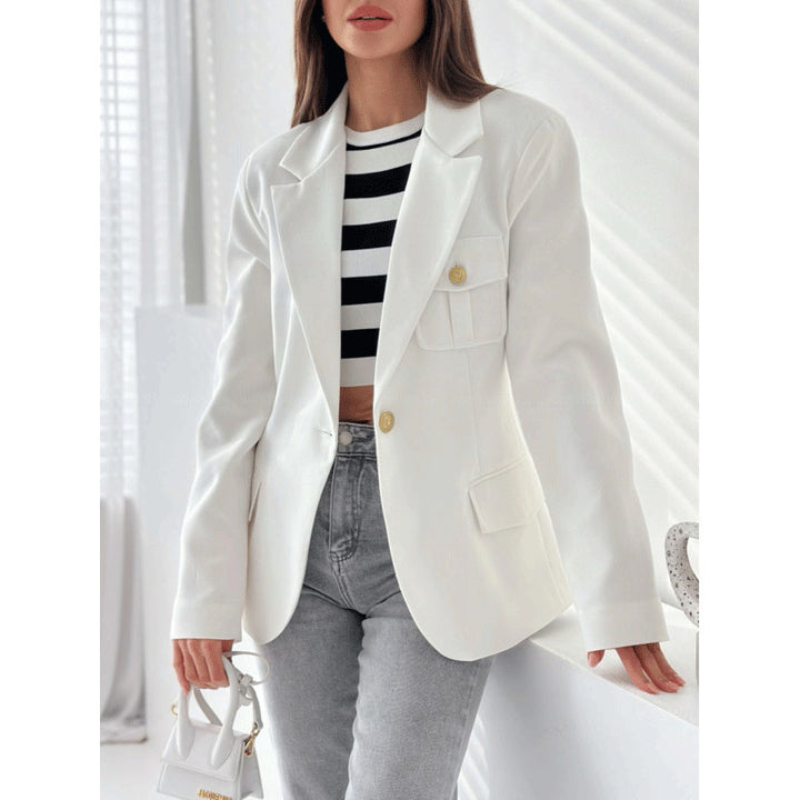 Dame elegant blazer med dobbelt syede lommer og gyldne knapper Stilla