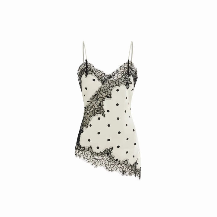 Dame Satin Top med elegant spids og spaghetti stropper Skovae