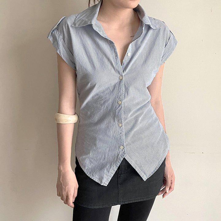 Dame elegant bluse med moderne striber Skovae