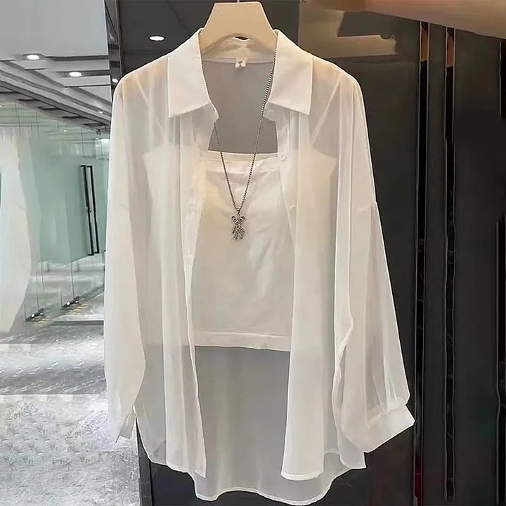 Femme Transparent Knap-ned Lagdelt Tunika Stilla
