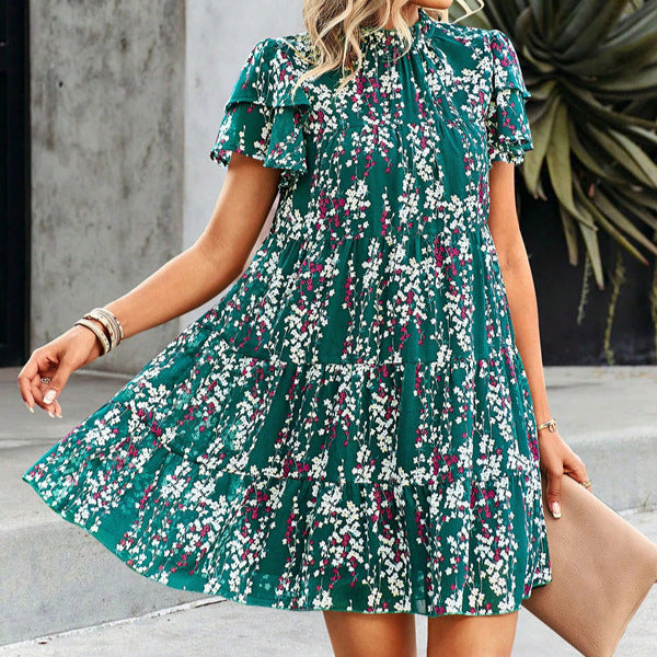 Dame Floral Ruskeskikt Mini Kjole Stilla