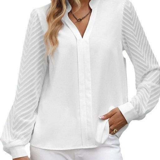 Dame elegant bluse med strukturerede ærmer Stilla