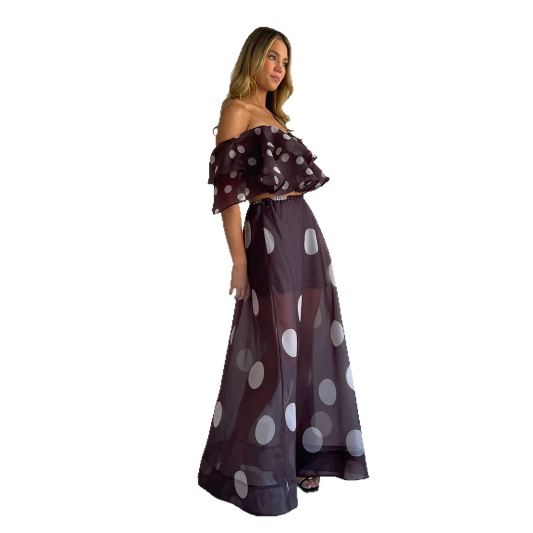 Dame maxi nederdel sæt med off-shoulder top og legende ruffle design