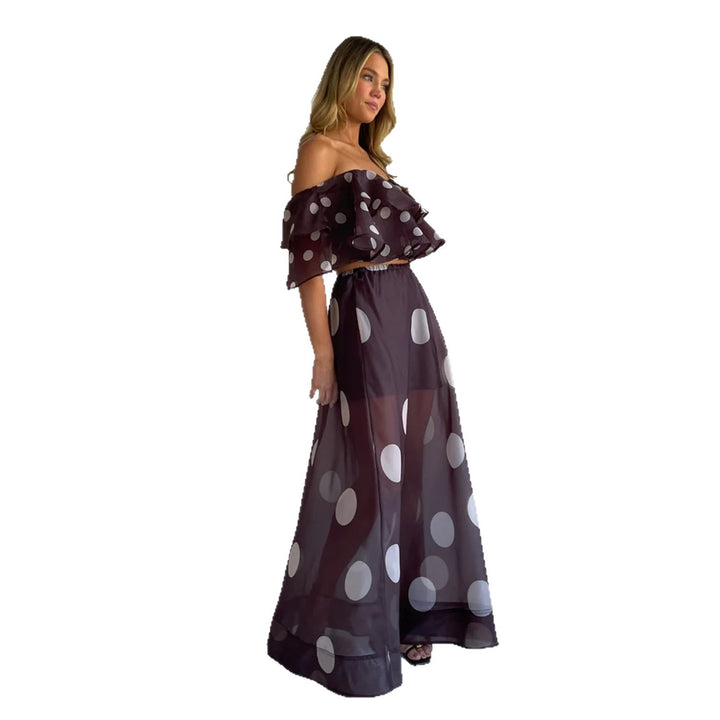 Dame maxi nederdel sæt med off-shoulder top og legende ruffle design