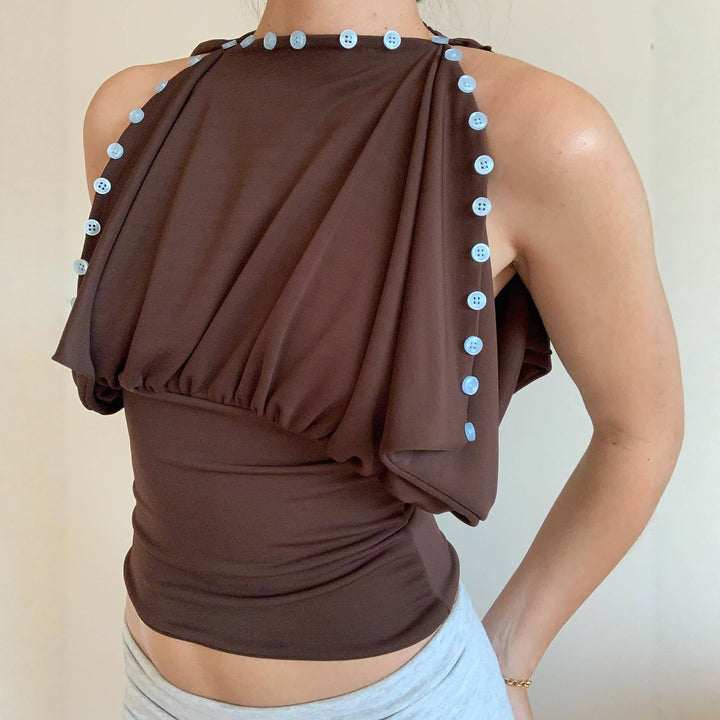 Dame Off-Shoulder Top med elegant knapdekoration Skovae