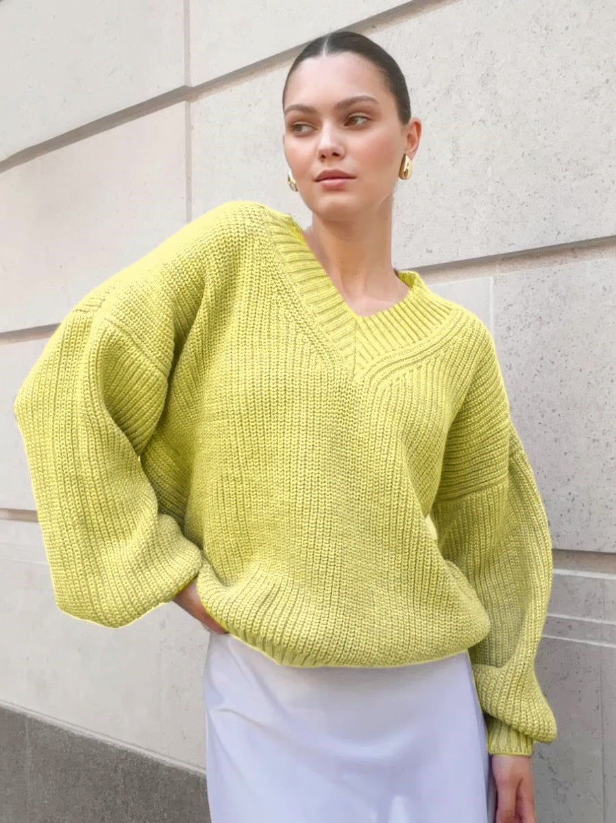 Damer afslappet sweater med v-hals og voluminøse ærmer Stilla