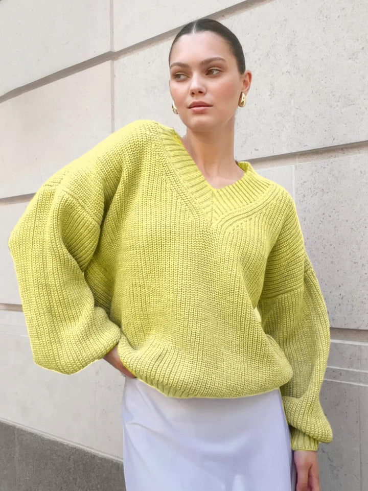 Damer afslappet sweater med v-hals og voluminøse ærmer Stilla