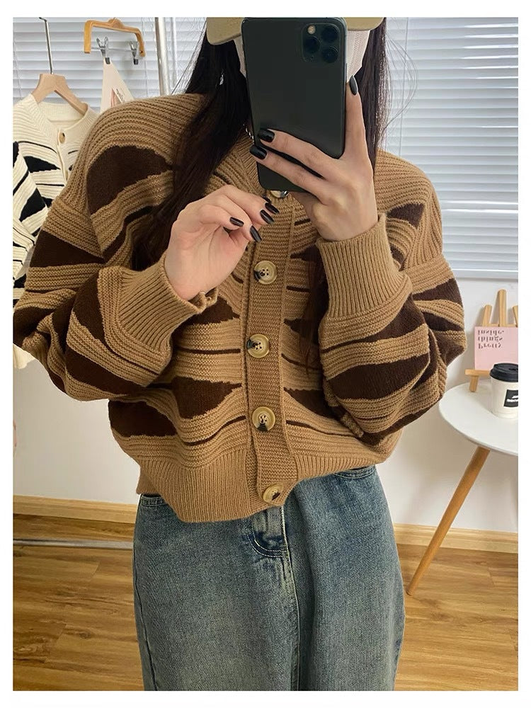 Femme Cultured Stribet Strikcardigan Stilla