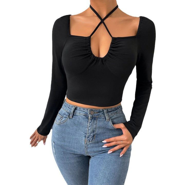 Kvinders langærmet crop top med fashionable krydsdesign og ruching Stilla