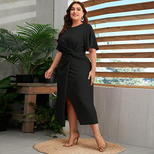 Dame Midi-kjole med elegant twist-udseende og side-slids Stilla