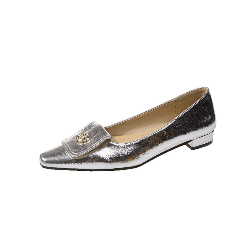 Dame Elegant Spids-Tå Ballerinaer med Knapdetalje Stilla