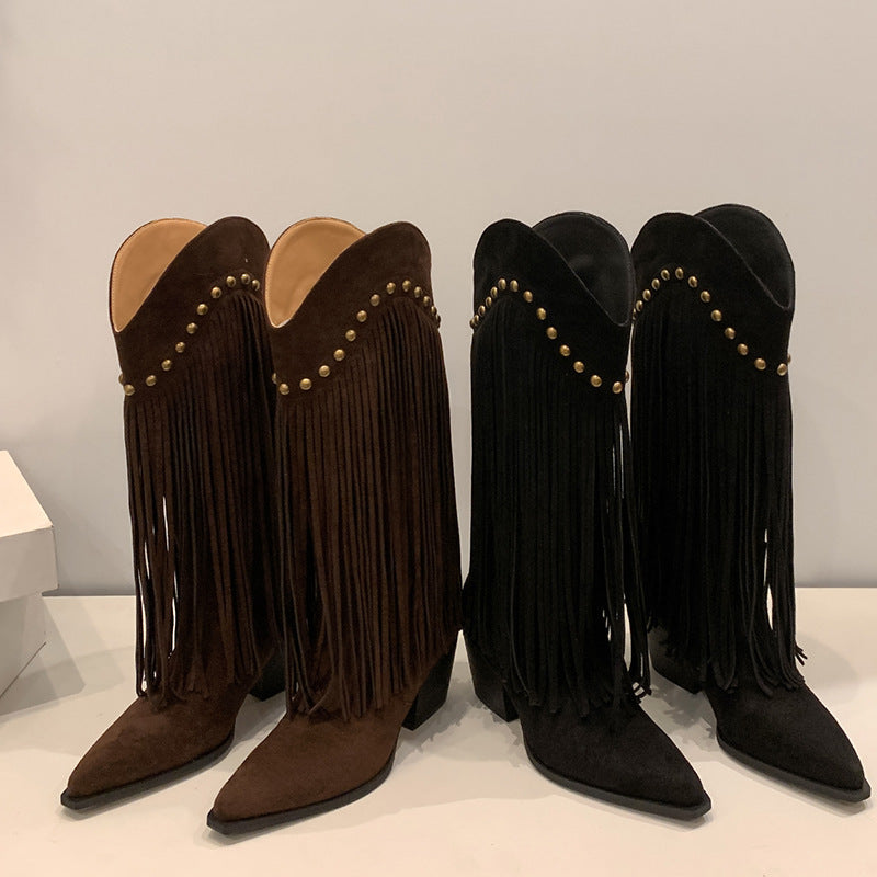 Femme Fransen-detalje Western Støvler Stilla