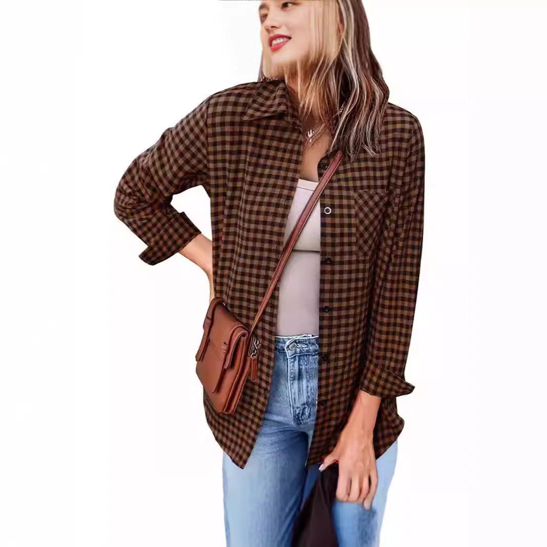 Femme Button-Up Gingham Check Shirt Stilla