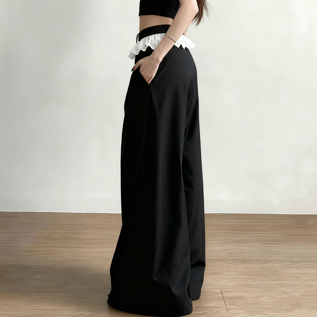 Dame Elegant bred High-Waist-bukser med spidsbesætning Skovae