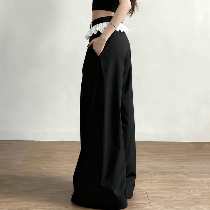 Dame Elegant bred High-Waist-bukser med spidsbesætning Skovae