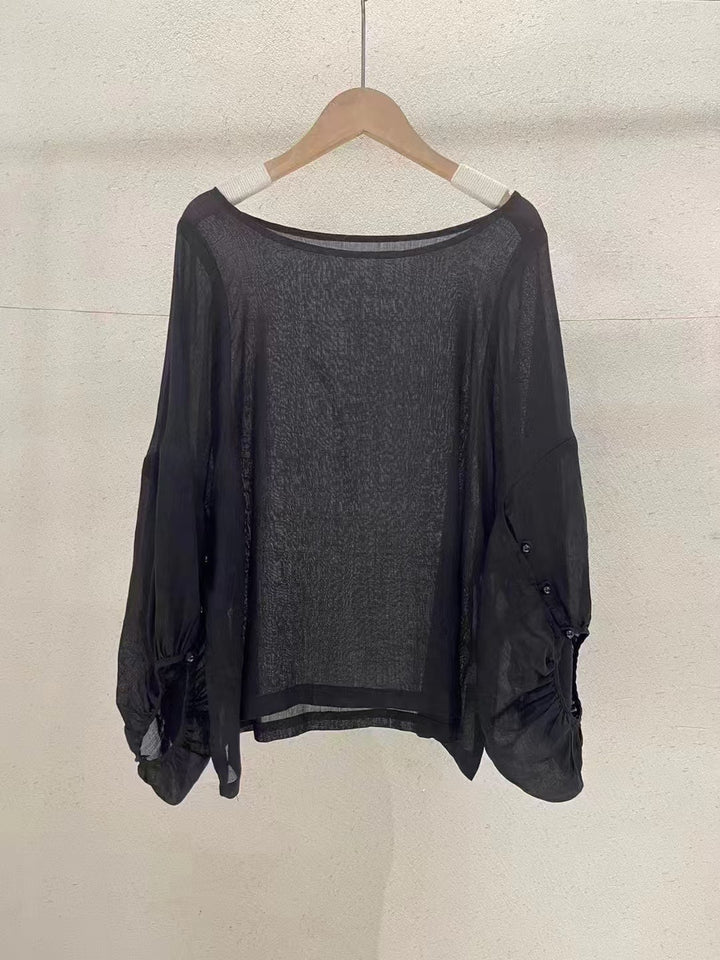 Femme Elegant Gennemsigtig Puffærme Bluse Stilla