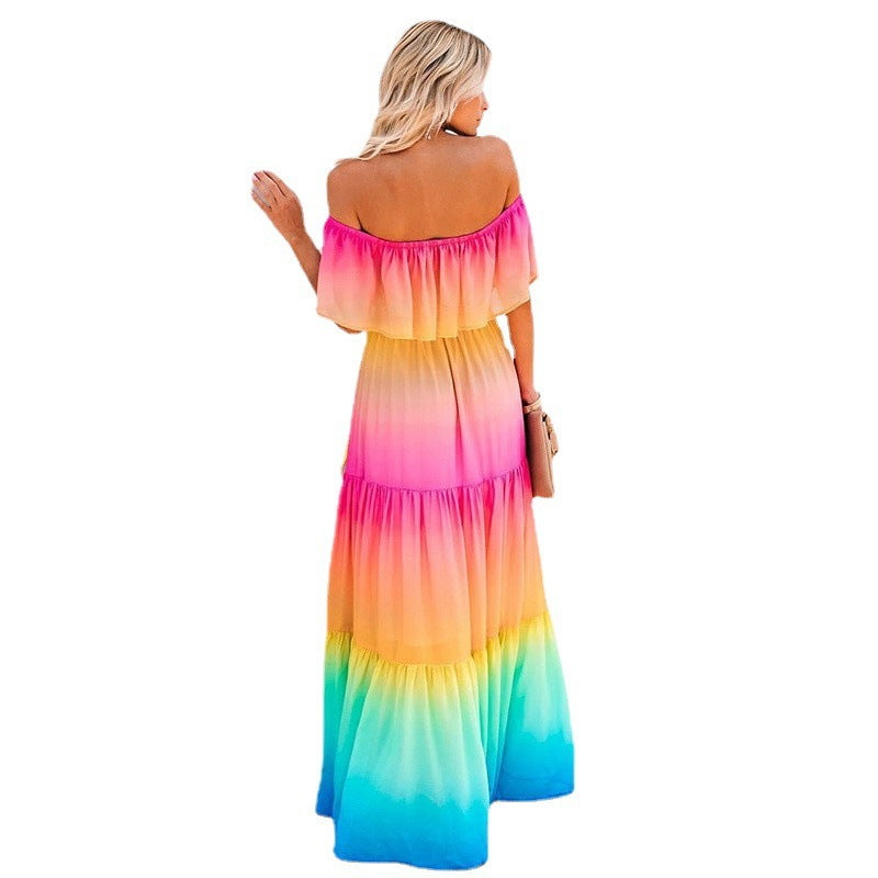 Kvinder Off-Shoulder Maxikjole med lagdelt kant Stilla