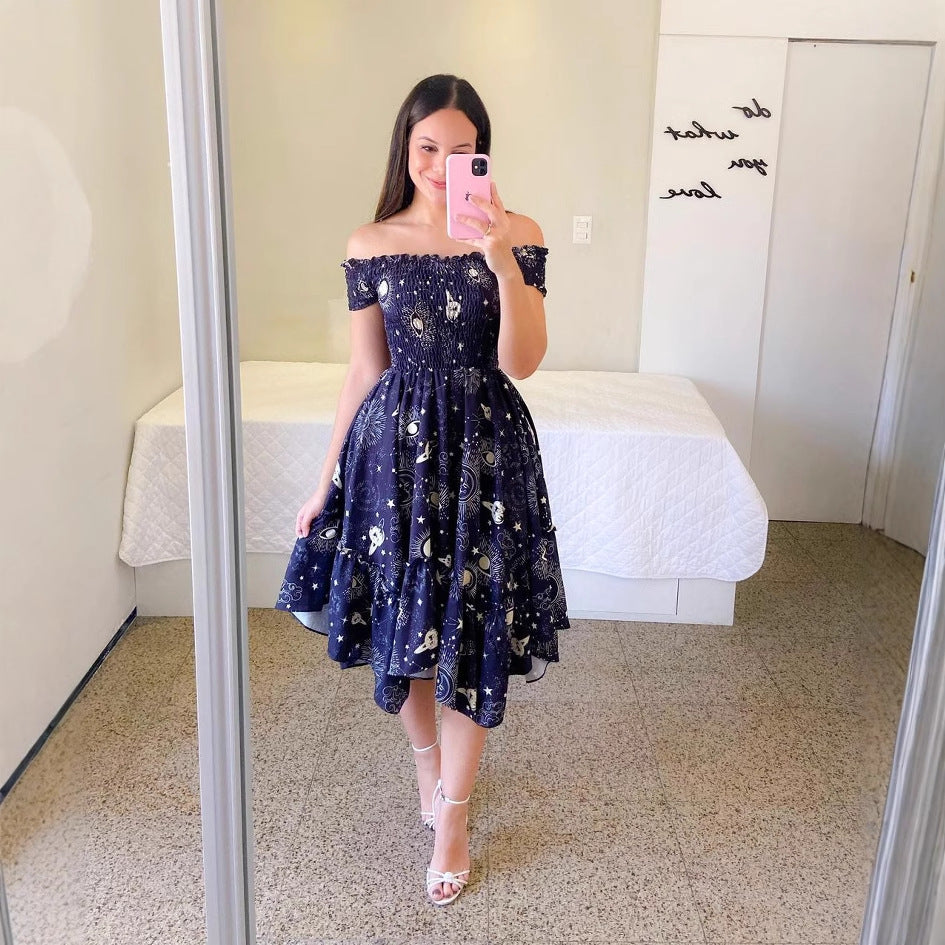 Dame Midikjole med off-shoulder skæring og blomsterdesign Stilla