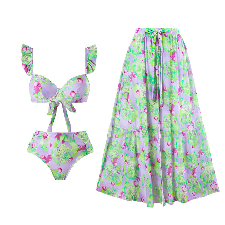 Dame bikini-sæt med blomstret top og maxi-nederdel Stilla
