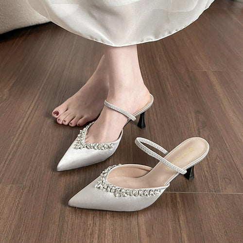Dame elegante spidse Slingback-hæle med dekorative perleaccentuer Stilla