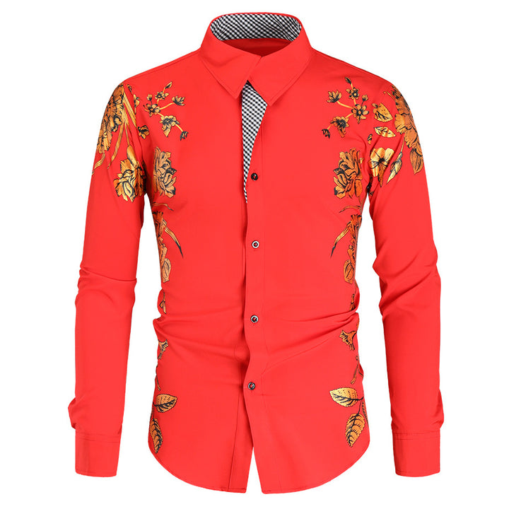 Herrer Blomstret Broderet Skjorte Stilla