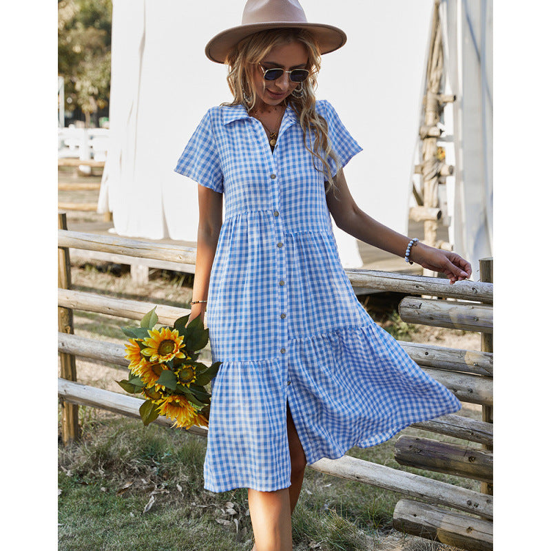 Dame Gingham Button-Down Midi Kjole Stilla