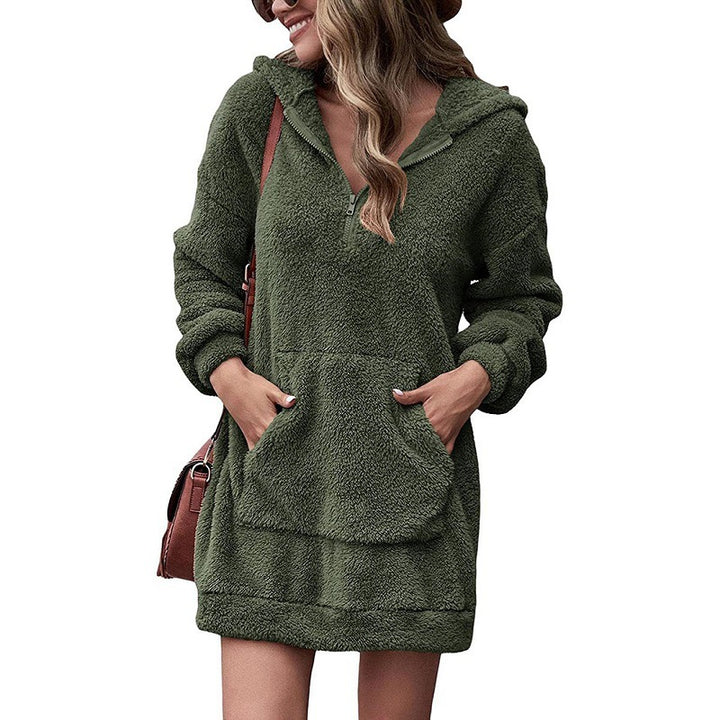 Dame Fleece Hoodie-Kjole med praktiske lommer og hyggelig materialestruktur Stilla