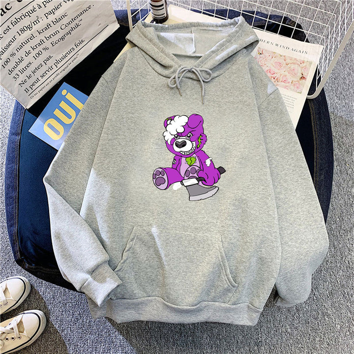 Kvinders hætte sweatshirt med charmerende bjørnemotiv Skovae