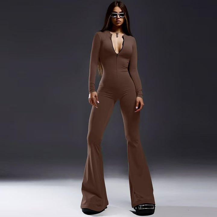 Dame Figurformet Jumpsuit med dyb V-udskæring og udfoldede ben Skovae