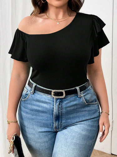 Dame asymmetrisk top med volangdetaljer Stilla