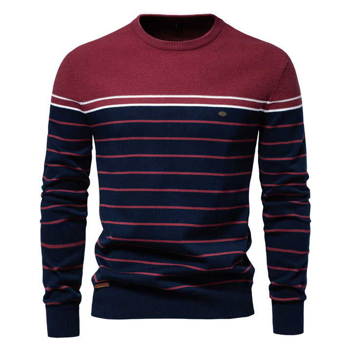 Herrer stribet rundhalset pullover med struktureret stof Stilla