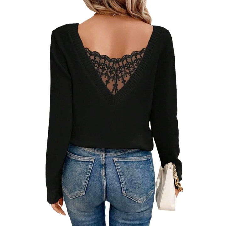 Dame elegant strikpullover med spids ryg Stilla