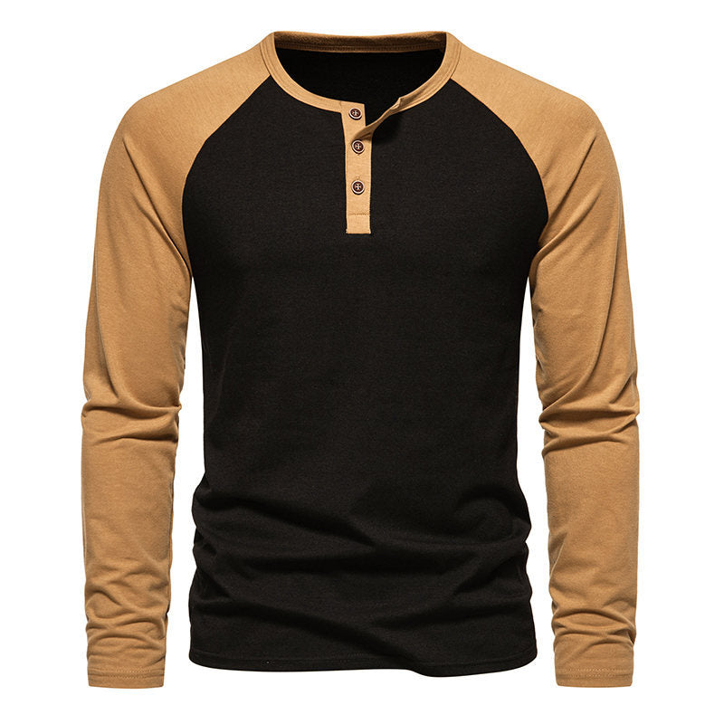 Herrer Stilfuld Kontrast Henley Langærmet T-shirt Stilla