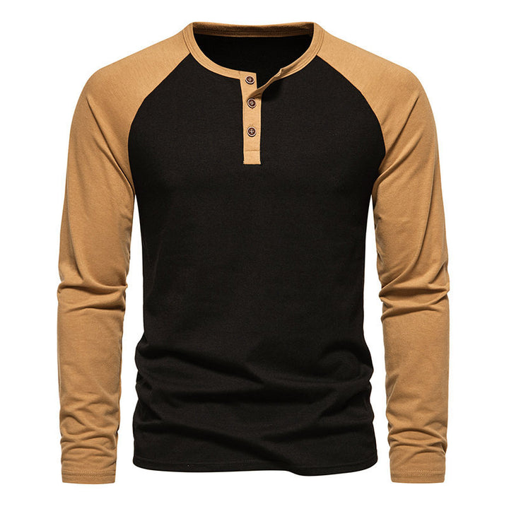 Herrer Stilfuld Kontrast Henley Langærmet T-shirt Stilla