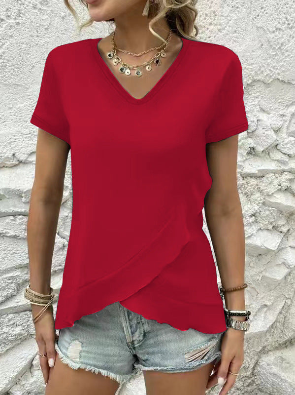 Dame stilfuldt V-hals asymmetrisk top Stilla